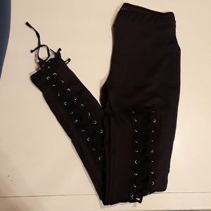 Women's lace up black leggings